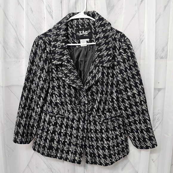 Live A Little Black Grey Houndstooth Preppy Retro Wool Y2K Winter Jacket PL - Picture 10 of 14